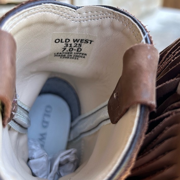 Old West leather round toe western brown fringe kids boots Sz-7.0D.   J - Picture 11 of 11
